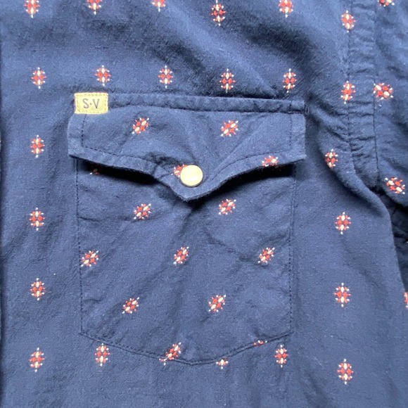 Salt Valley Western Long Sleeve Snap Front Shirt Blue Geometric Print Mens M - Picture 12 of 16